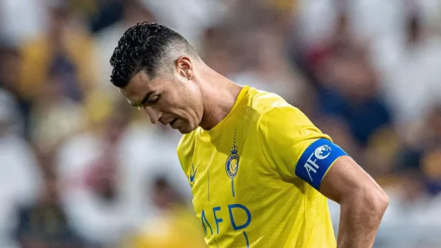 Potret Cristiano Ronaldo beraksi untuk Al Nassr.